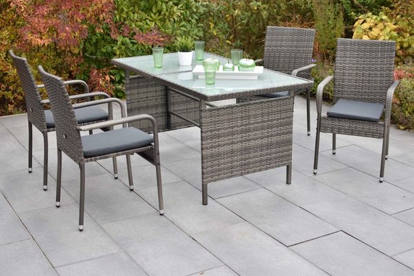 MERXX Garten-Essgruppe Barcelona, (Set, 9-tlg), inkl. 4 Sessel, 4 Auflagen, 1 Tisch