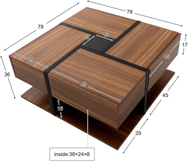 Merax Hochglanz-Couchtisch, Tisch mit 4 Schubladen, einzigartige Farbabstimmung und Liniendesign, Stauraum unten, braun Bild 7