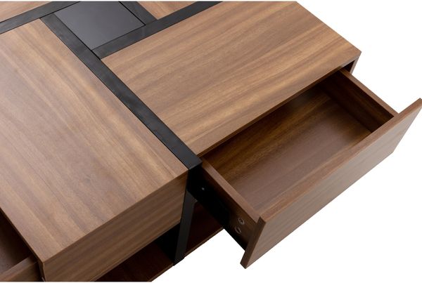 Merax Hochglanz-Couchtisch, Tisch mit 4 Schubladen, einzigartige Farbabstimmung und Liniendesign, Stauraum unten, braun Bild 8