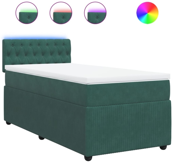 vidaXL Boxspringbett mit Matratze Dunkelgrün 90x190 cm Samt 3289923