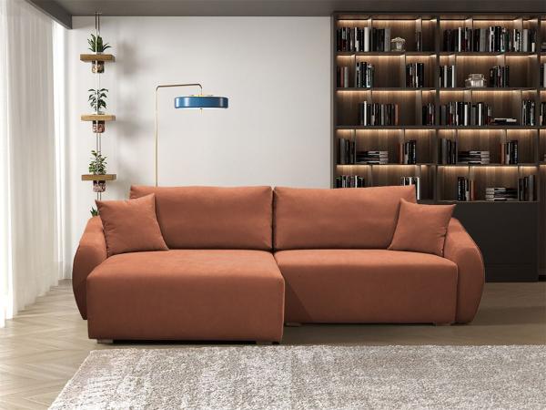 Ecksofa Designersofa Sofa ELISE in Stoff Wind Ziegelrot Ottomane Links