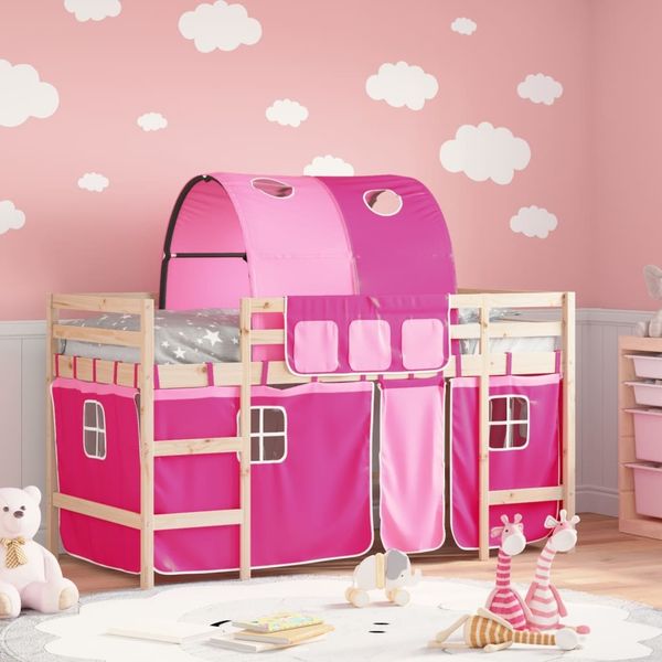 vidaXL Kinderhochbett mit Tunnel Rosa 90x190 cm Massivholz Kiefer 3207002