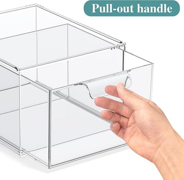 Refined Living Organizer 2er/4er/6er Set Stapelbare Acryl Make-up Organizer mit Ausziehgriffen (Acryl Aufbewahrungsschubladen, Kosmetik Organizer, Stapelbare Schubladenbox, Staubdichte Schubladen, Multifunktionale Aufbewahrung, Speisekammer,Transparent...