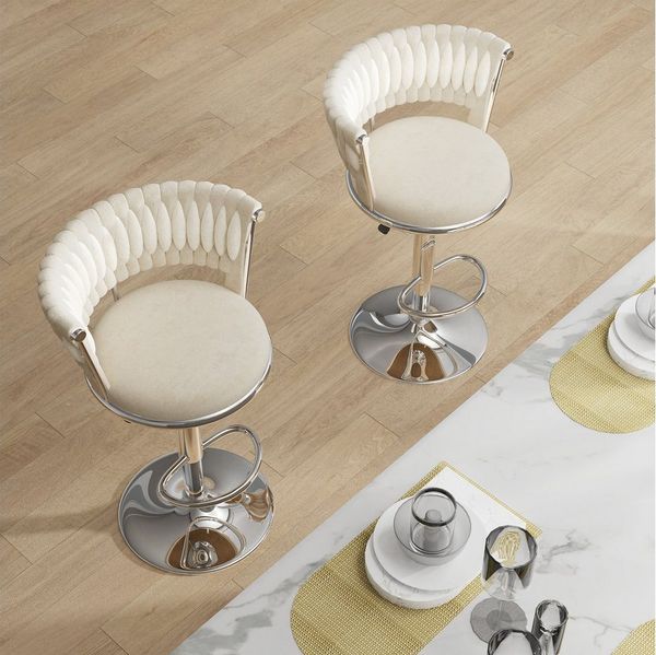 JEOBEST Barhocker Barstuhl aus Samt,Küchenhocker mit geflochtener Rückenlehne Fußstütze, (2er Set), 360°Drehbar, Höhenverstellbare