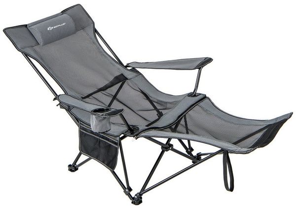 COSTWAY Campingstuhl Angelstuhl, faltbar mit Kopfstütze & Getränkehalter