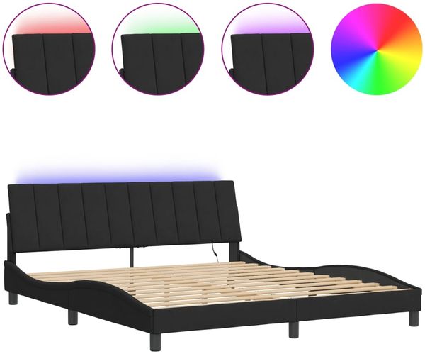 Doppelbett, Bettgestell Modernen mit LED ohne Matratze Schwarz 180x200 cm Samt d1442e