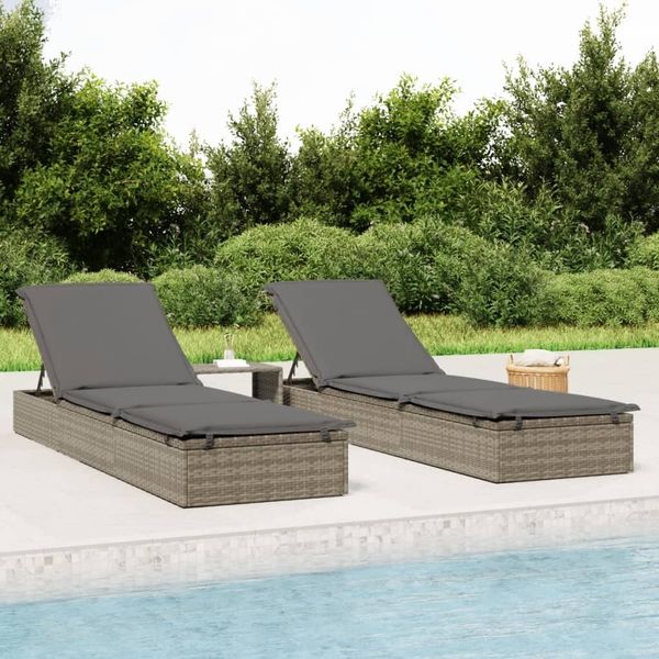 Sonnenliege, Gartenliege mit Auflage Grau 201x55x62 cm Poly Rattan