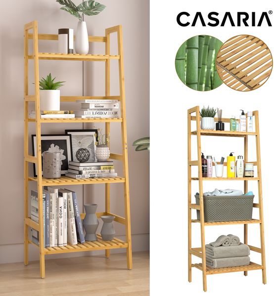 Casaria Standregal mit 4 Ebenen, Bambus natur, 48 x 32 x 123 cm