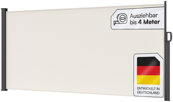 STEELSØN 'Zirella' Seitenmarkise mit Aluminium-Kassette, ausziehbar, 160x400 cm, beige/anthrazit, wetterfest und blickdicht