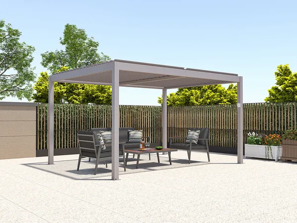 Vente-unique - AMADORA Terrassenüberdachung Metall Schokoladenbraun - B 305 cm x H 220 cm x L 395 cm