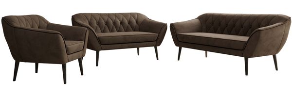 Wohnzimmerset PIRS 1-2-3, Skandinavisches Komplettset, Wellenfederung, schwarze Füße, Sitzgruppe, Möbelset - Braun Velvet Bild 6