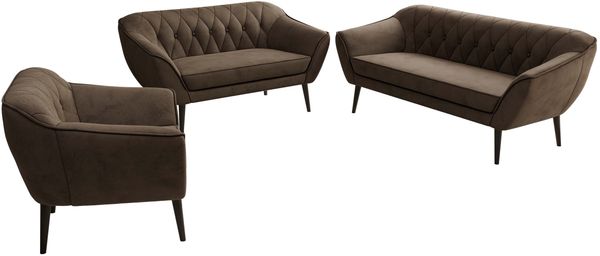 Wohnzimmerset PIRS 1-2-3, Skandinavisches Komplettset, Wellenfederung, schwarze Füße, Sitzgruppe, Möbelset - Braun Velvet Bild 8