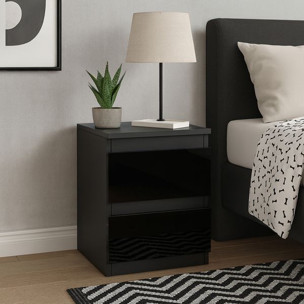 HTI-Living Nachtschrank Nachtschrank Kenji Hochglanz Schwarz (Stück, 1-St, 1 Nachtschrank) Nachtkommode 2 Schubladen