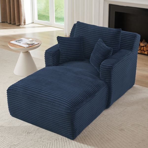 1-Sitzer Schlafsessel H 82 x T 100 x B 166 cm aus Cord in Blau, vielseitig als Chaiselongue nutzbar