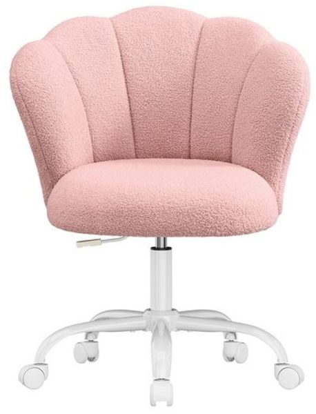 SONGMICS Drehbarer Schminktischstuhl, höhenverstellbarer Polsterstuhl mit Blütenblatt-Rückenlehne, Fleece, bis 110 kg, rosa Bild 3