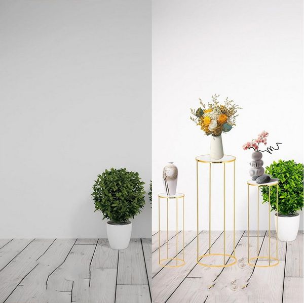 GarveeMore Blumenständer 4pcs Gold Metall Anlage Ständer, Zylinder Pedestal Ständer