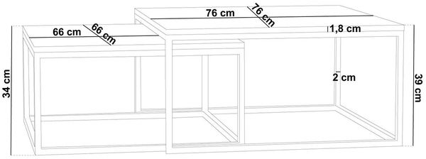 WFL GROUP Couchtisch Vella Gold, Rechteckige Satztische 2 in 1 mit Metallgestell Bild 2