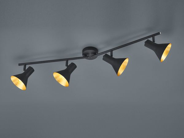 LED Deckenstrahler Metall Schwarz Gold 4-flammig, Breite 84,5cm