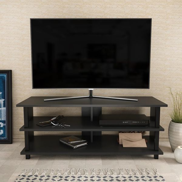 Hanah Home Industrial TV Stand, Black & Anthracite, 120 x 44.6 x 47.4 cm | 100% Melamine Coated Particle Board, 18 mm Thick | Stylish & Durable for Modern Living Rooms
