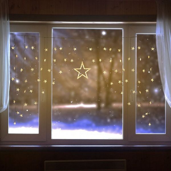 90 LED Sternenvorhang Lichterkette Vorhang Lichtervorhang Fenster Sterne
