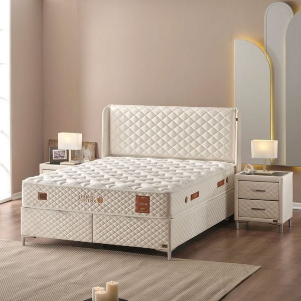 BAMBI YATAK Boxspringbett, Bambi Thermo Control, Bett mit Bettkasten 140x200 160x200 180x200 cm (Matratze mit Topper, 1 x H3 Mittelfest Matratze, 2 x Bettkasten, 1 x Bettkopfteil), Taschenfederkern, Matratzenhöhe: 29 cm