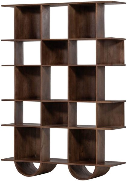 Bücherregal Mangoholz minimalistisch, modern offen, nussbaumfarben, viel Stauraum 180x130 cm