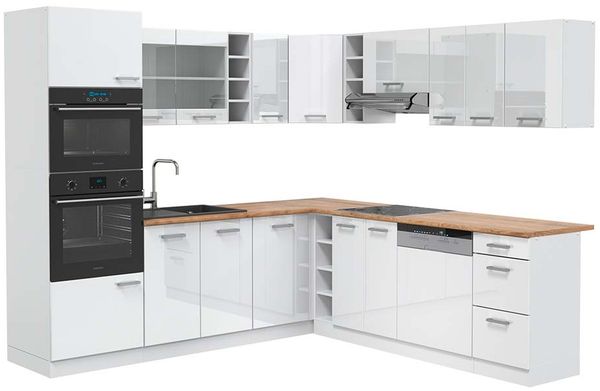 Eckküche R-Line Weiß Hochglanz/Weiß 247 x 60 cm , AP Eiche Vicco