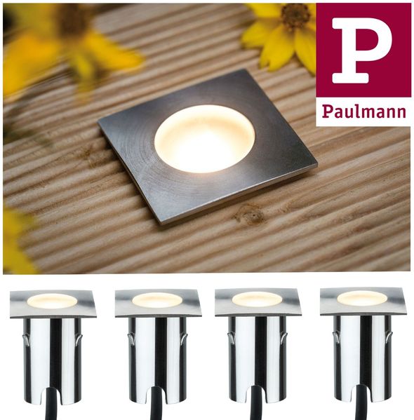 Paulmann Special MiniPlus Boden Einbauleuchten eckig IP67 Ergänzungsset 4x0,7W 2700K 43x43mm Edelstahl