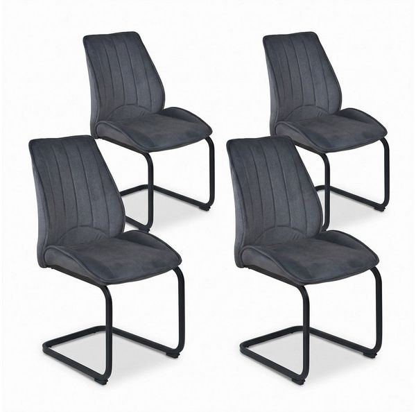 Jiexi Esszimmerstuhl Esszimmerstuhl Grau gepolstert mit Freischwinger Gestell 2er/4er/6er (Set), Schwingstuhl