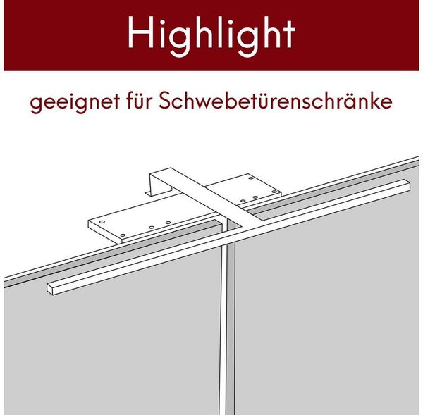 kalb Aufbauleuchte LED Schrankbeleuchtung Schwebetür Aufbauleuchte silbergrau 600mm, 2er Set warmweiß, warmweiß