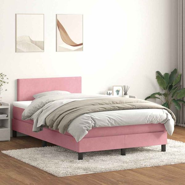vidaXL Boxspringbett mit Matratze & LED Rosa 120x210 cm Samt 3316688