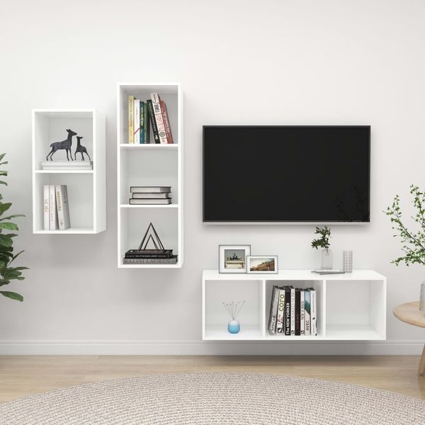 vidaXL 3-tlg. TV-Schrank-Set Weiß Spanplatte [3079628]