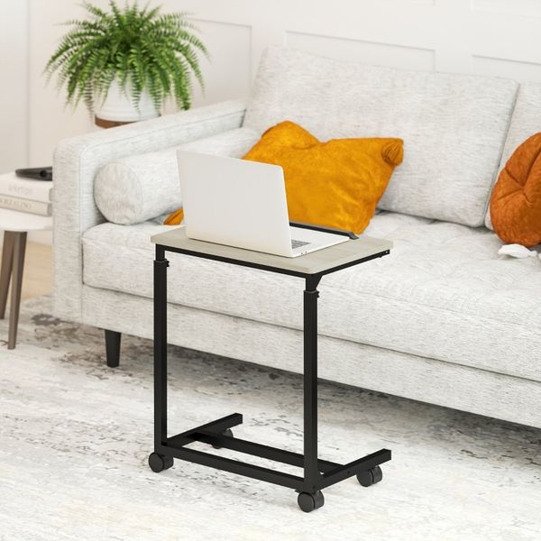 Tisch 55 x 36 x 62,5-82,5 cm, C-Form, höhenverstellbar, neigbare Tischplatte, Eiche