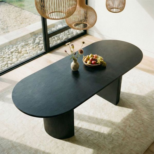 IDIMEX Esstisch EMEZA, Esszimmertisch oval 180-240x90 cm ausziehbare MDF-Tischplatte Schwarz