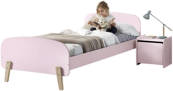 Kinderbett >KIDDY< in rosa aus Massiv Kiefer und MDF - 205,5x72,5x95cm (BxHxT)