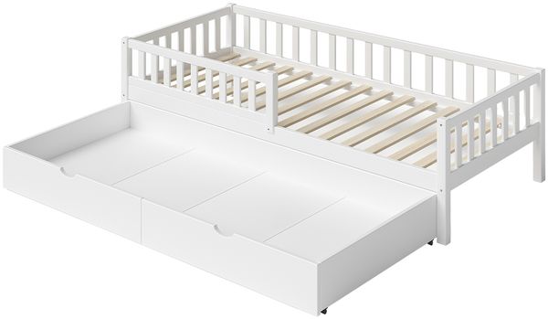 Bellabino 'Vils' Kinderbett 90x200 cm mit Matratze und großer Schublade, weiß, Kiefer Massivholz, Montessori Bett mit Stauraum, mit abnehmbarem Rausfallschutz und Lattenrost Bild 12