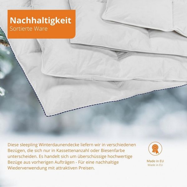 sleepling Daunenbettdecke als Kassettendecke, Füllung: 90% Daunen / 10% Federn, Bezug: 100% Baumwolle, ÖKO-TEX STANDARD 100, ganzjährige Winterbettdecke, reines Naturprodukt