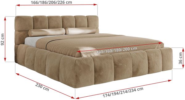 Doppelbett mit Gasdruckfeder, Polsterbett NIRA CLASSIC Holzlattenrost Bett mit Stauraum, gepolstertes Kopfteil Bettkasten Foam Matratze - 140 x 200 cm - Beige Plüsch - MIRO LUX Bild 4
