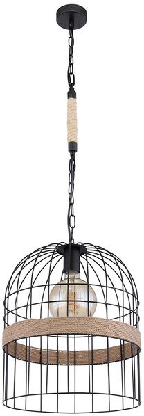RGB LED Hängelampe, Käfig-Design, Hanfseil, schwarz, H 140 cm