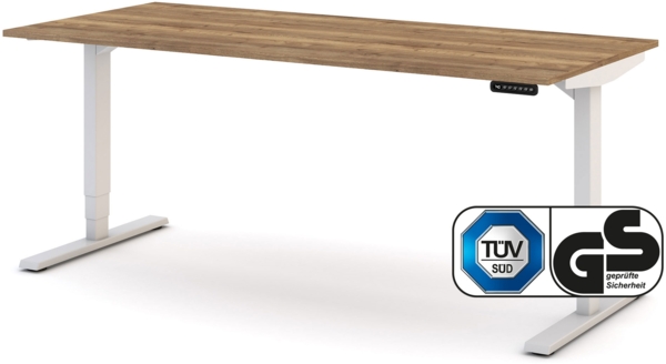 ASSMANN Elektrisch höhenverstellbarer Schreibtisch Y-Line 180x80cm Eiche Tabak Signalweiß Metall Holz Melaminoberfläche