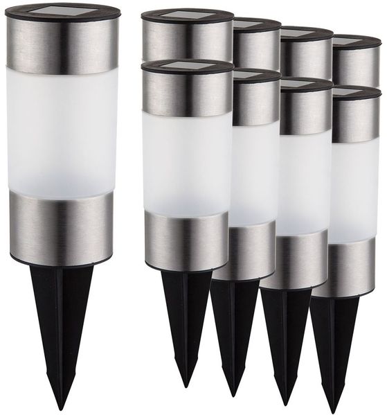 Neun elegante Solarleuchten aus Edelstahl