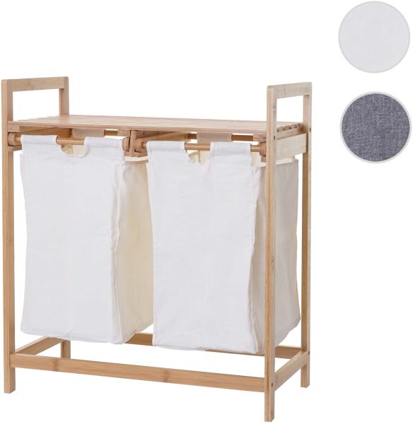 Wäschesammler HWC-B83, Laundry Wäschesortierer Wäschekorb Wäschebehälter, Bambus 2 Fächer 74x64x33cm 70l ~ weiß Bild 9