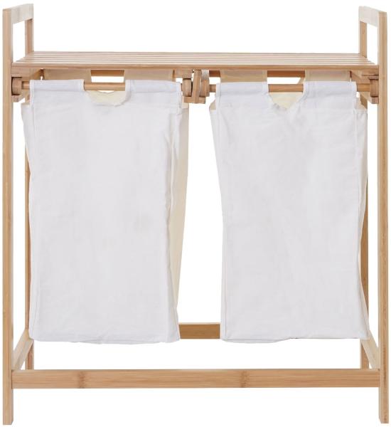 Wäschesammler HWC-B83, Laundry Wäschesortierer Wäschekorb Wäschebehälter, Bambus 2 Fächer 74x64x33cm 70l ~ weiß Bild 4