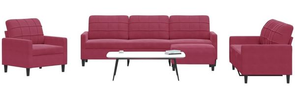 vidaXL 4-tlg. Sofagarnitur mit Kissen Weinrot Samt 3278445
