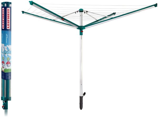 Leifheit 'Linomatic 500 Deluxe' Wäscheschirm, Easy-Lift-System, 50 m Leinenlänge, Aluminium,Kunststoff,Kunstfaser Silber/Grün, 231,9 x 231,9 x 174 cm cm