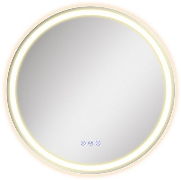 SONGMICS Runder Badspiegel, LED Wandspiegel, Badezimmerspiegel einstellbarer Helligkeit, für Schlafzimmer, 51 cm, weiß