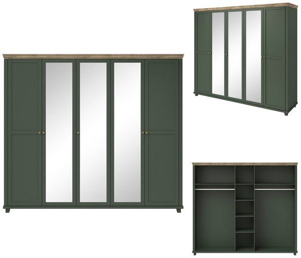 Lomadox Schlafzimmer-Set EPSOM-83, (Spar-Set, 3-tlg), grün mit Lefkas Eiche Nb.
