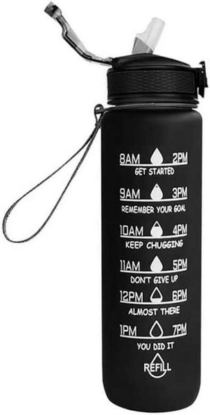 Botells Trinkflasche Sportflasche Wasserflasche 1l, Trink Motivation, Strohhalm, Shakerball, leicht, auslaufsicher, motivierend, robust