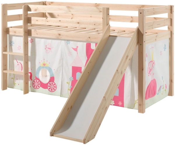 Kinderbett mit Rutsche Karolina Massivholz Natur Textilset Princess 1