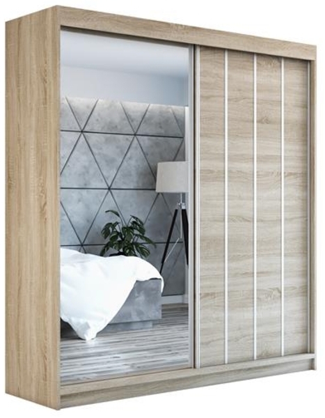 Schwebetürenschrank GLIDE 2-türig Schrank 180 cm (mit Spiegel) Farbe: Sonoma